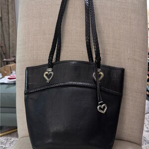 Elegant Vintage Brighton  Black Leather Women's Tote Bag hidden pocket outside